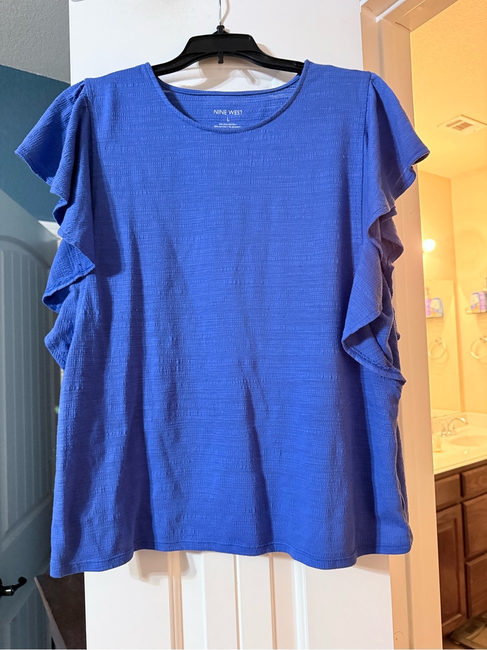 Nine West Cobalt Blue Ruffle Sleeve Blouse